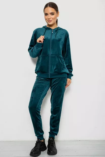 Спортивный костюм женский велюровый, цвет зеленый, 244R9135