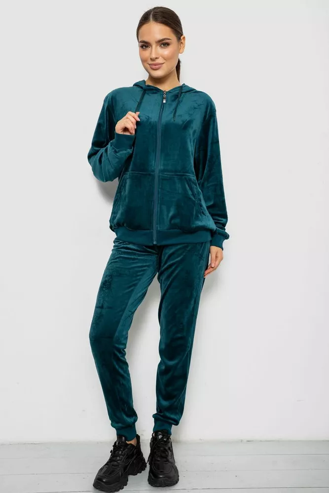 Купить Спортивный костюм женский велюровый, цвет зеленый, 244R9135 - Фото №1