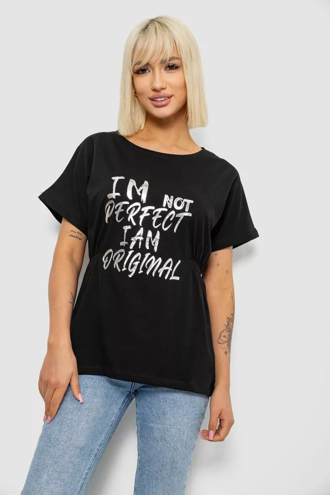 Купить Футболка женская с принтом, цвет черный, 244R2349-5 - Фото №1