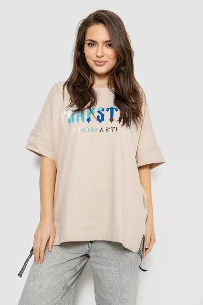 Футболка женская с принтом, цвет светло-бежевый, 244R4012