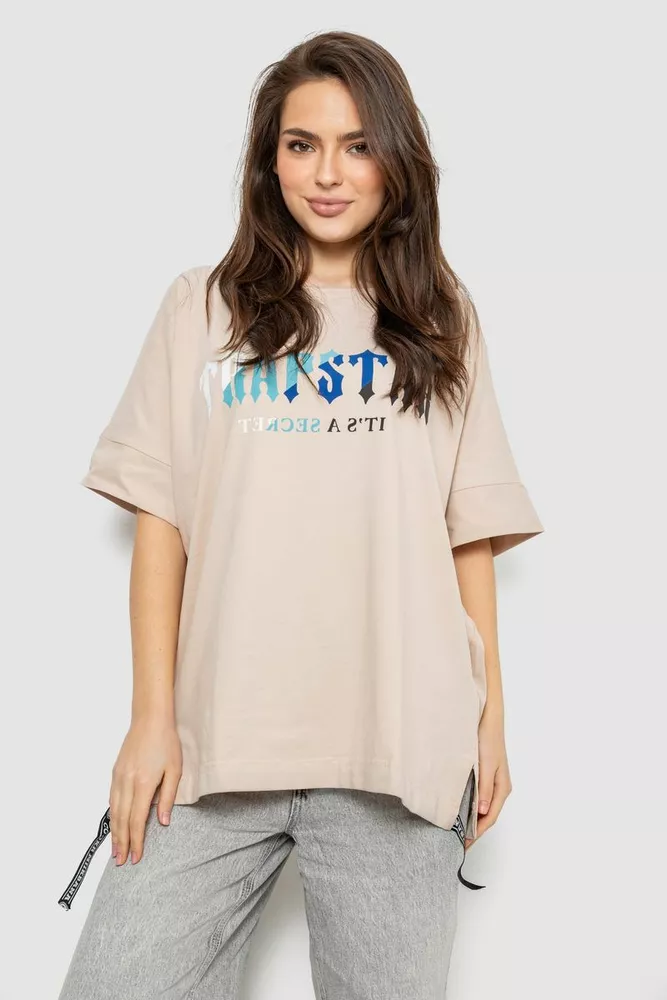 Купить Футболка женская с принтом, цвет светло-бежевый, 244R4012 - Фото №1