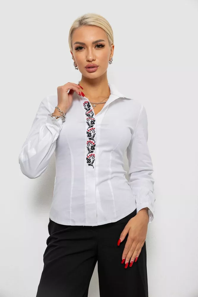 Купити Блуза класична з вишивкою, колір білий, 230R102 - Фото №1
