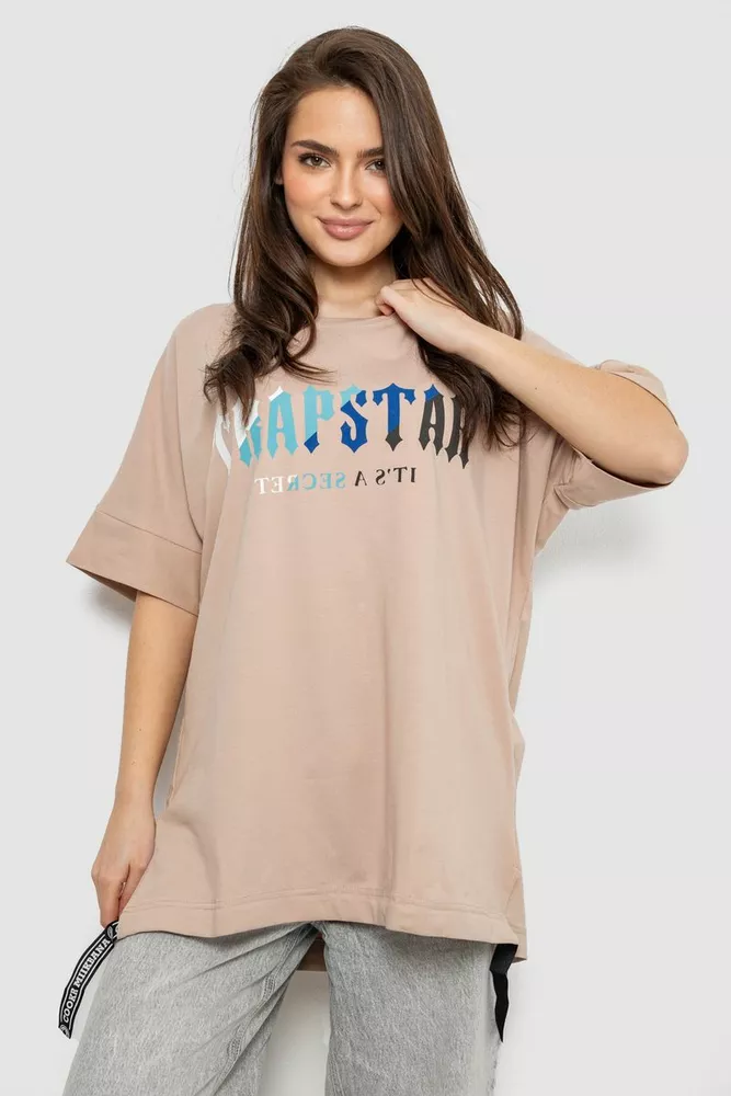 Купить Футболка женская с принтом, цвет бежевый, 244R4012 - Фото №1