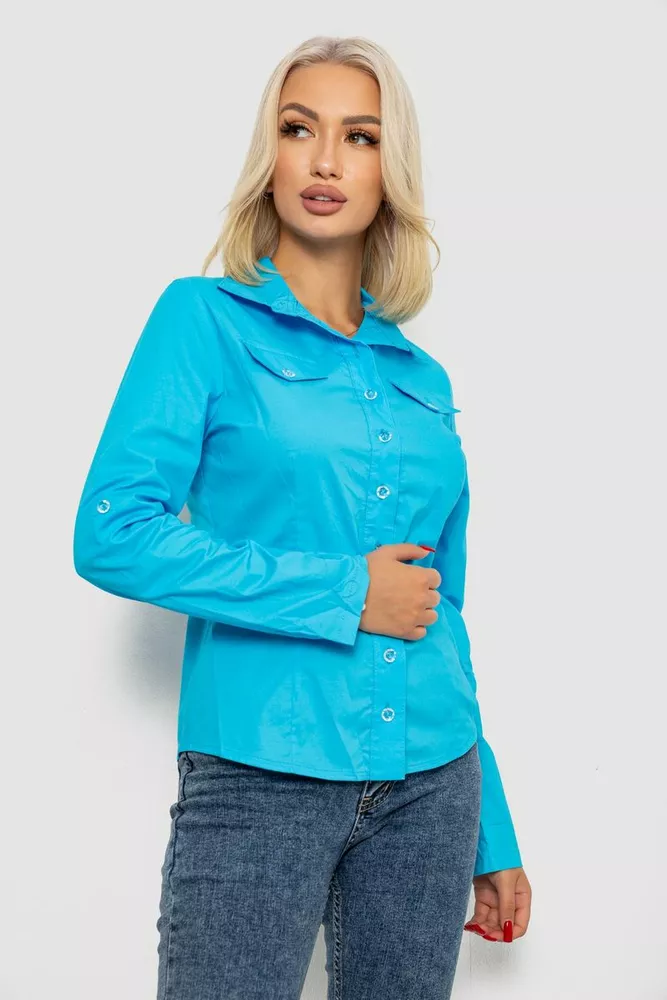 Купити Сорочка жіноча однотонна, колір блакитний, 230R068-2 - Фото №3
