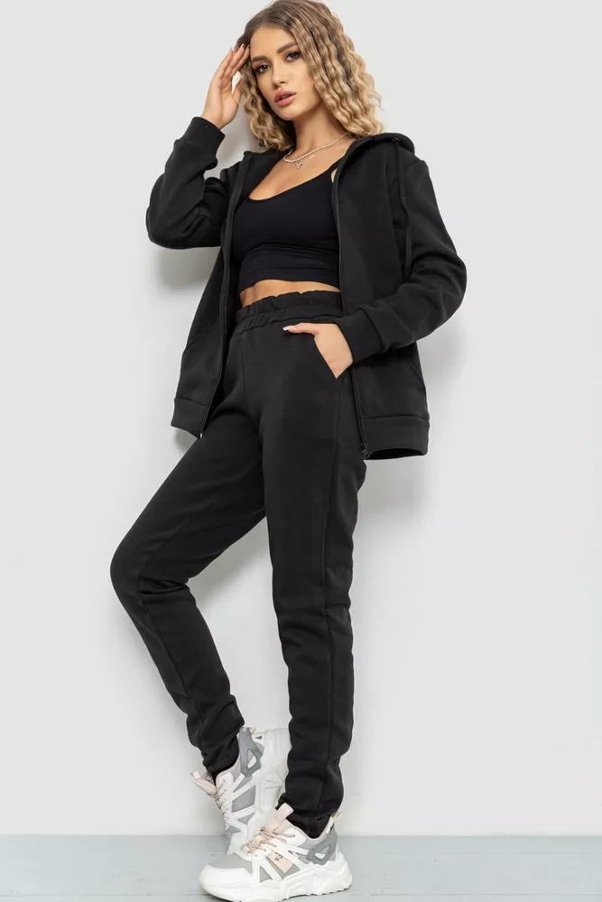 Купити Спорт костюм жіночий на флісі, колір чорний, 238R57052 - Фото №3