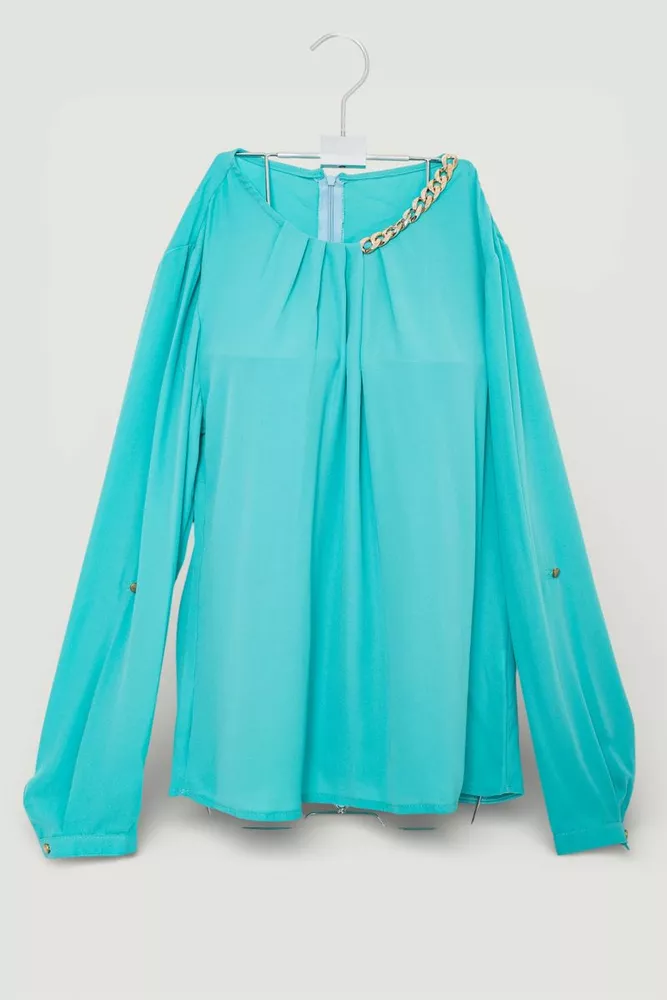 Купити Блуза однотонна  -уцінка, колір світло-бірюзовий, 230R306-U-81 - Фото №1