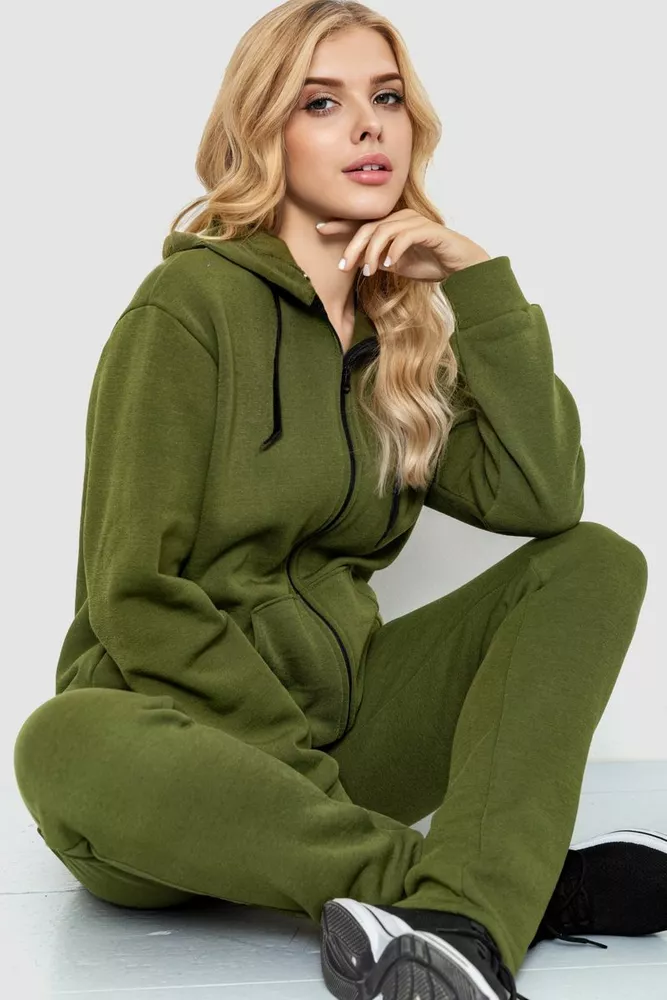 Купить Спорт костюм женский на флисе, цвет хаки, 238R57052 оптом - Фото №1