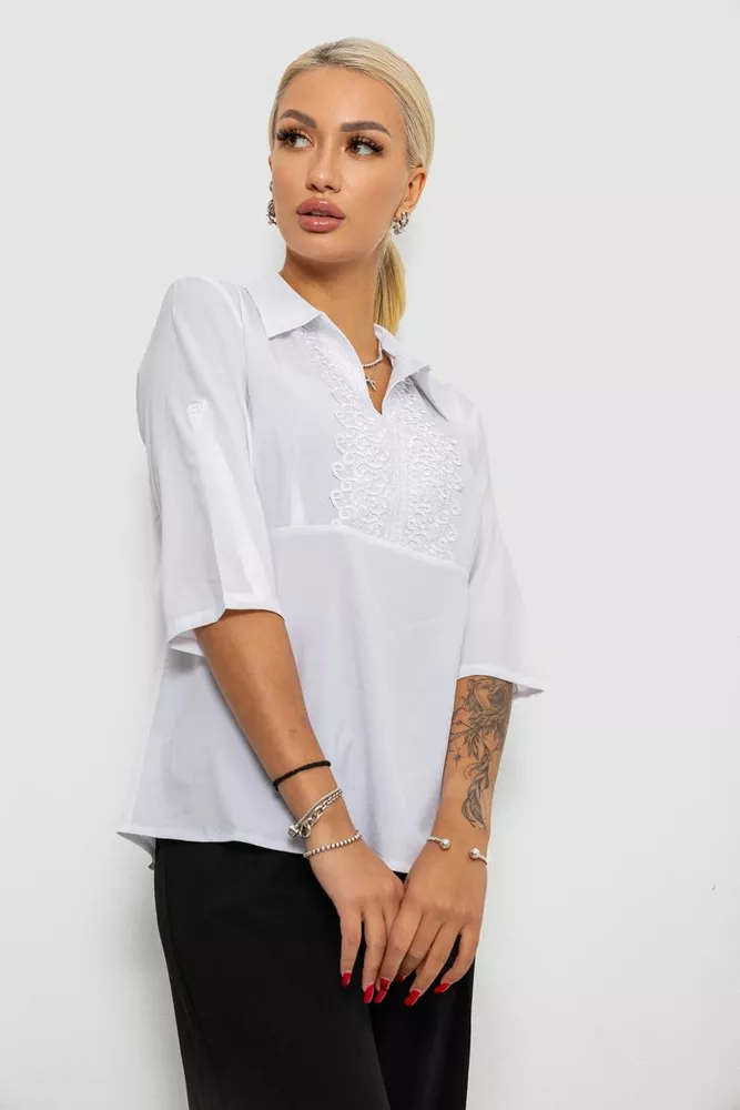 Купить Блуза однотонная  -уценка, цвет белый, 230R70-1-U-2 - Фото №3