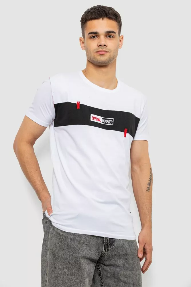 Купить Футболка мужская с принтом, цвет белый, 244R8855 - Фото №3