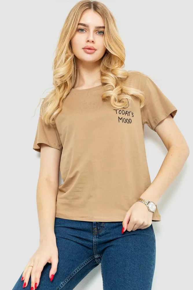 Купити Футболка жіноча з принтом, колір бежевий, 221R3013 - Фото №1