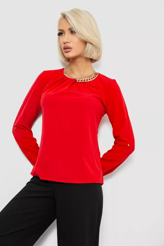Купити Блуза однотонна  -уцінка, колір червоний, 230R306-U-80 - Фото №3