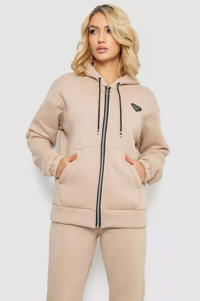 Купить Спортивный костюм женский на флисе на молнии  -уценка, цвет светло-бежевый, 247R1060-U-9 - Фото №2
