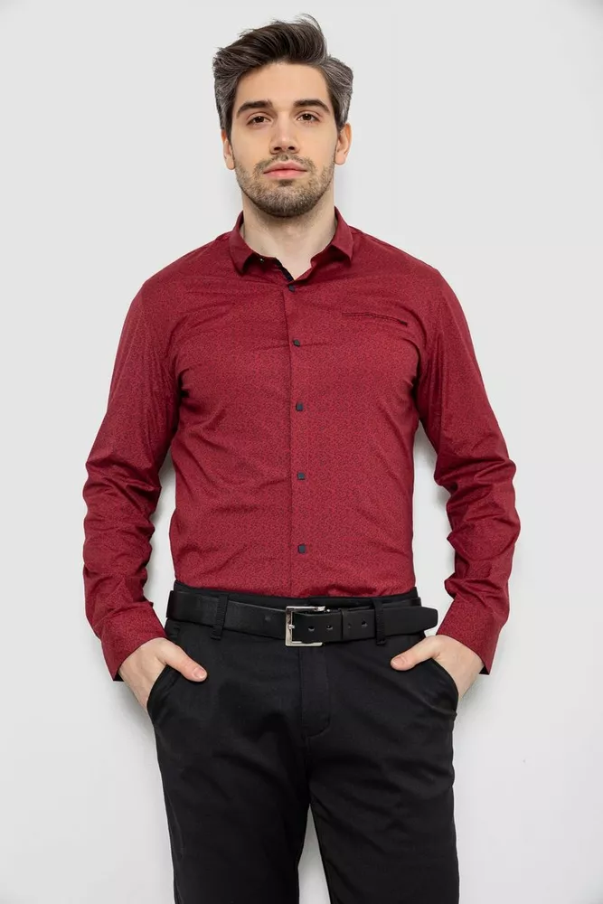 Купити Сорочка чоловіча з принтом, колір бордовий, 186R2009 - Фото №1