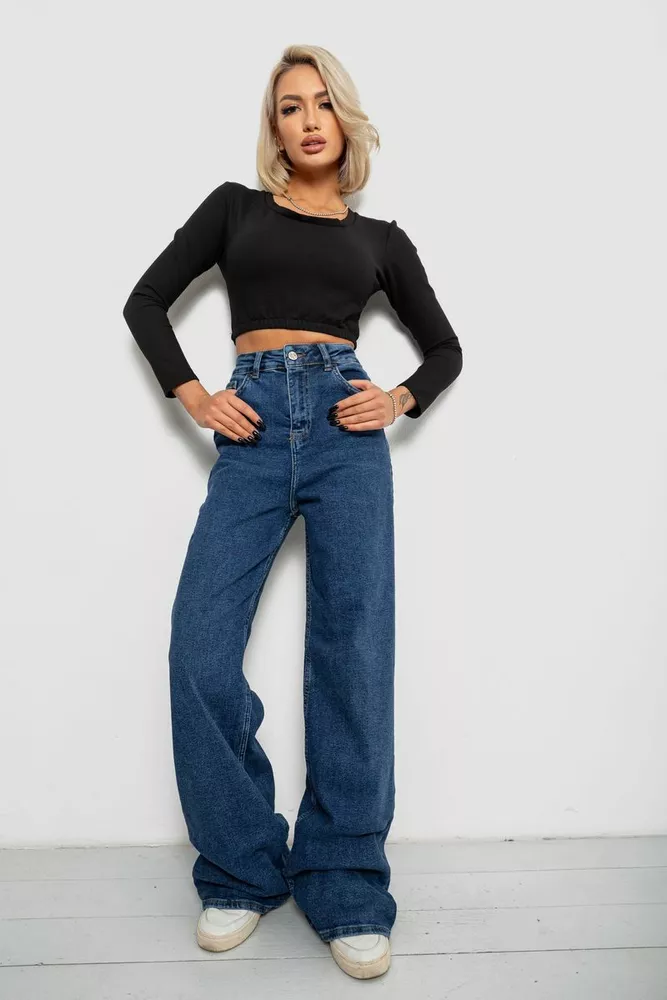 Купити Джинси жіночі однотонні Wide Leg, колір синій, 244R00364 - Фото №2