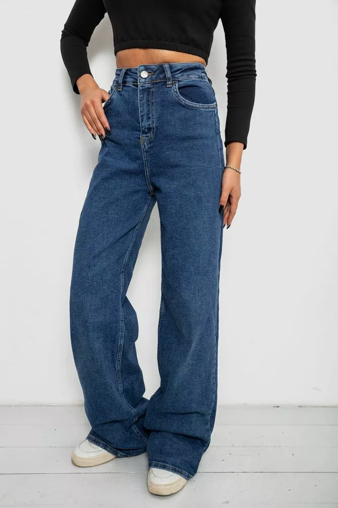 Купити Джинси жіночі однотонні Wide Leg, колір синій, 244R00364 - Фото №3