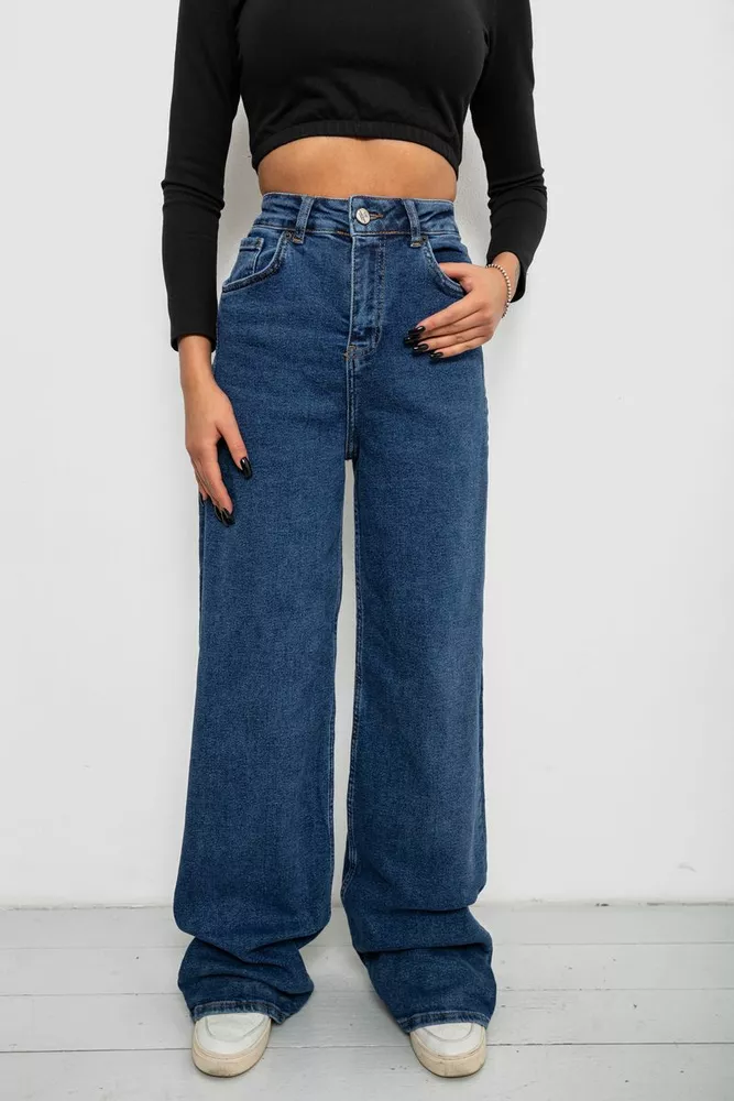 Купити Джинси жіночі однотонні Wide Leg, колір синій, 244R00364 - Фото №1