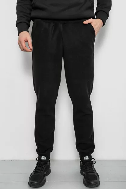 Спортивные штаны мужские однотонные на поларфлисе, цвет черный, 257R20