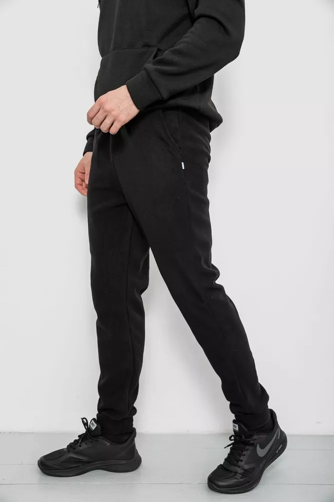 Купити Спортивні штани чоловічі однотонні на поларфлісі, колір чорний, 257R20 оптом - Фото №3