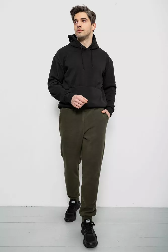 Купити Спортивні штани чоловічі однотонні на поларфлісі, колір хакі, 257R20 оптом - Фото №2