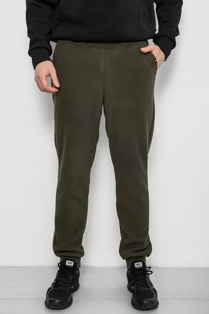 Спортивні штани чоловічі однотонні на поларфлісі, колір хакі, 257R20
