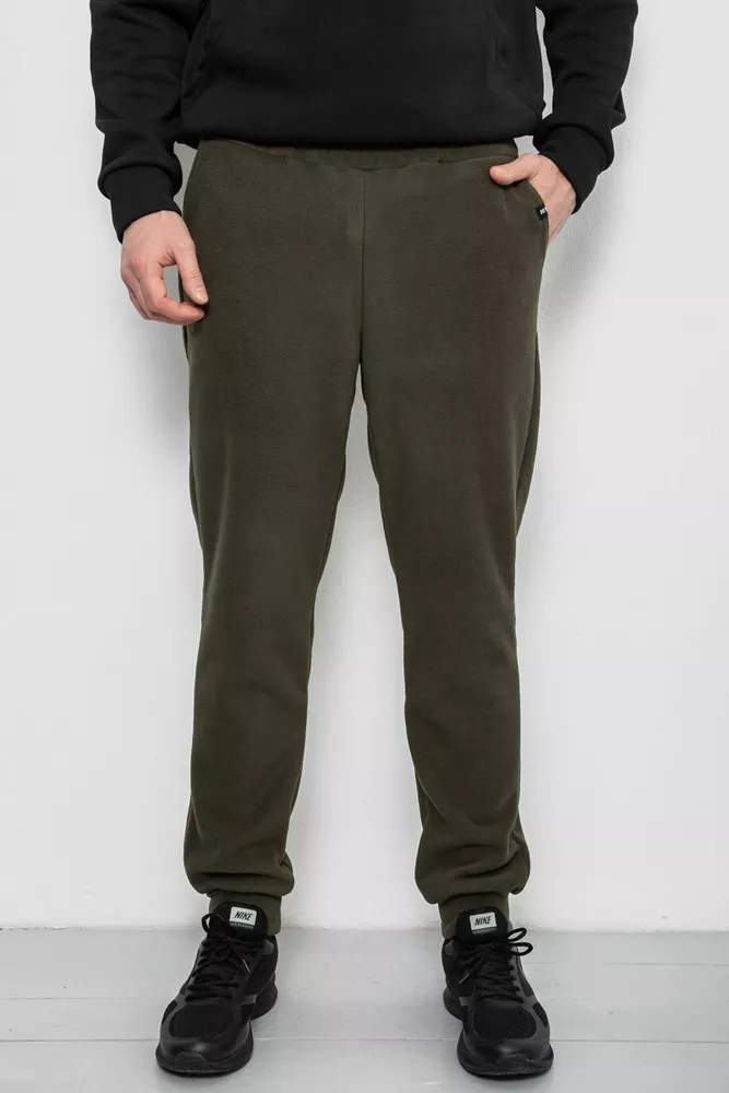 Купити Спортивні штани чоловічі однотонні на поларфлісі, колір хакі, 257R20 оптом - Фото №1