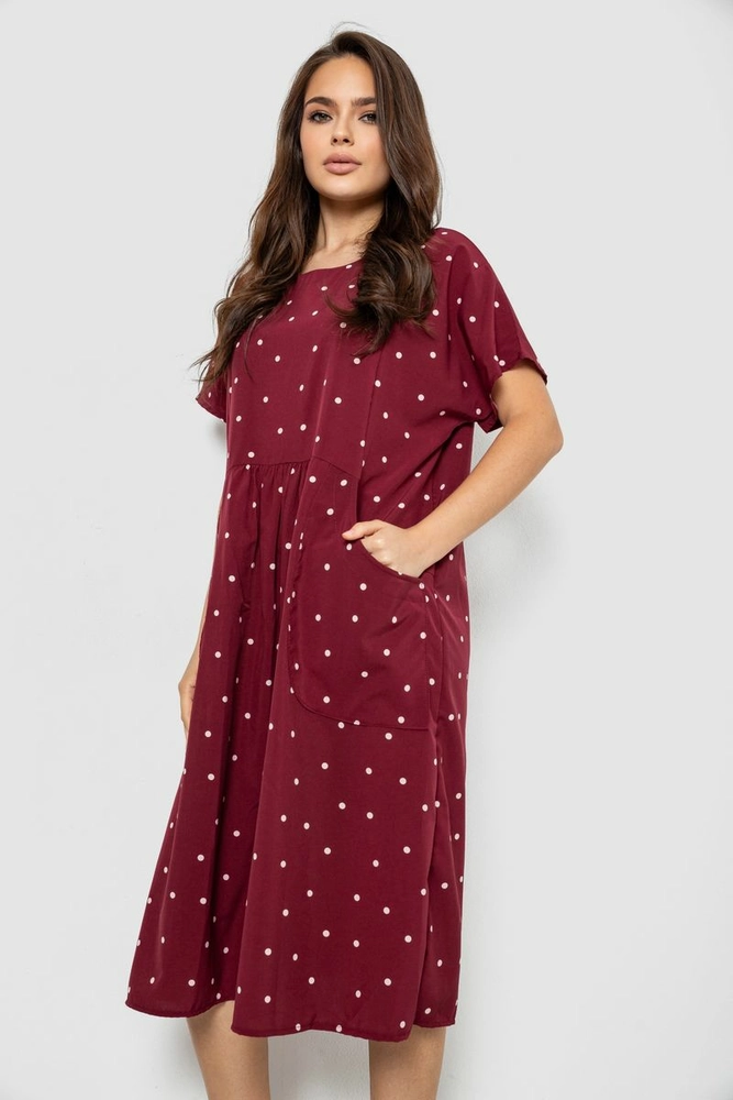 Купить Платье женское однотонное в горошек, цвет сливовый, 214R209-2 - Фото №3