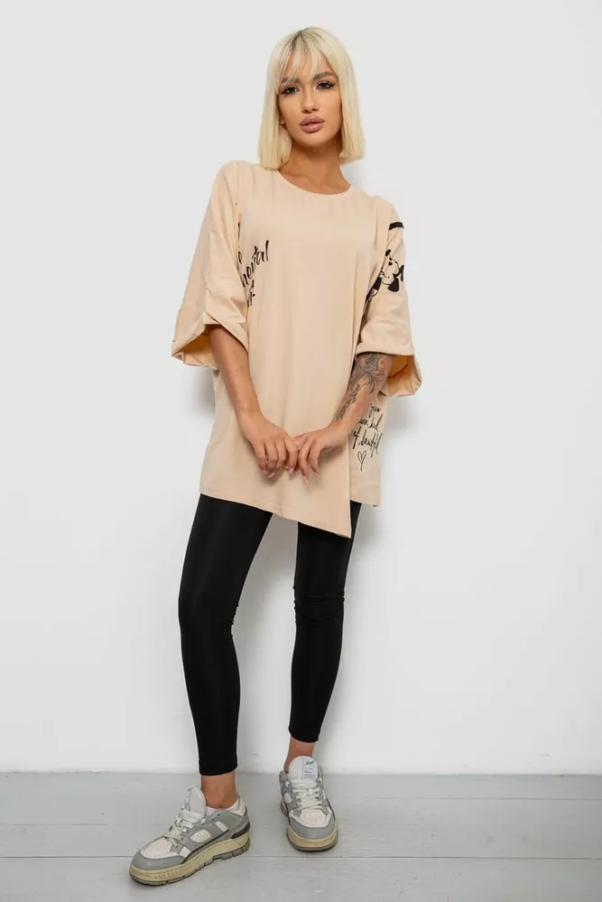 Купити Футболка жіноча з принтом, колір бежевий, 244R4007 - Фото №2