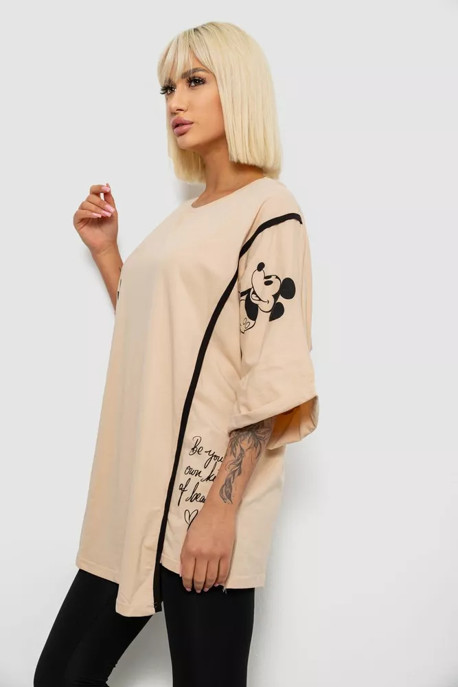 Купити Футболка жіноча з принтом, колір бежевий, 244R4007 - Фото №3