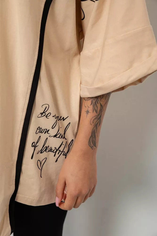 Купити Футболка жіноча з принтом, колір бежевий, 244R4007 - Фото №5