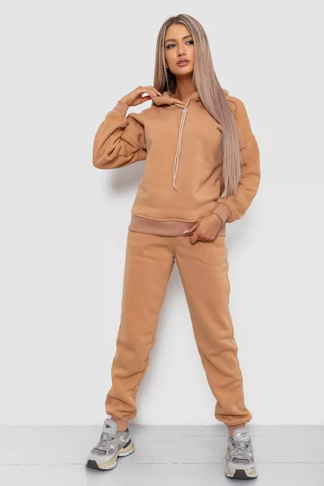 Купить Спорт костюм женский на флисе с капюшоном, цвет бежевый, 249R001 - Фото №1