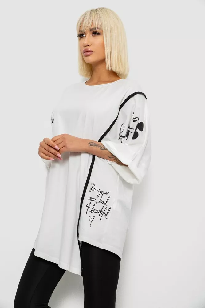 Купить Футболка женская с принтом, цвет молочный, 244R4007 - Фото №3