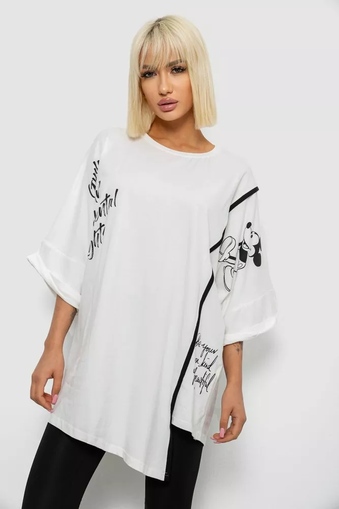 Купить Футболка женская с принтом, цвет молочный, 244R4007 - Фото №1