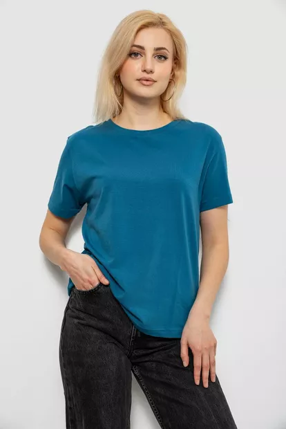 Футболка жіноча однотонна, колір джинс, 244R802-5