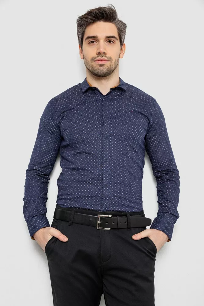 Купити Сорочка чоловіча однотонна з принтом, колір темно-синій, 186R2097 оптом - Фото №1