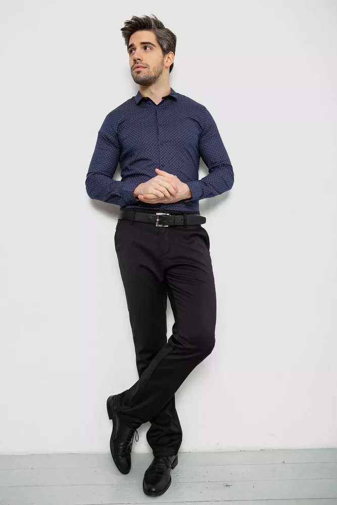 Купити Сорочка чоловіча однотонна з принтом, колір темно-синій, 186R2097 оптом - Фото №2