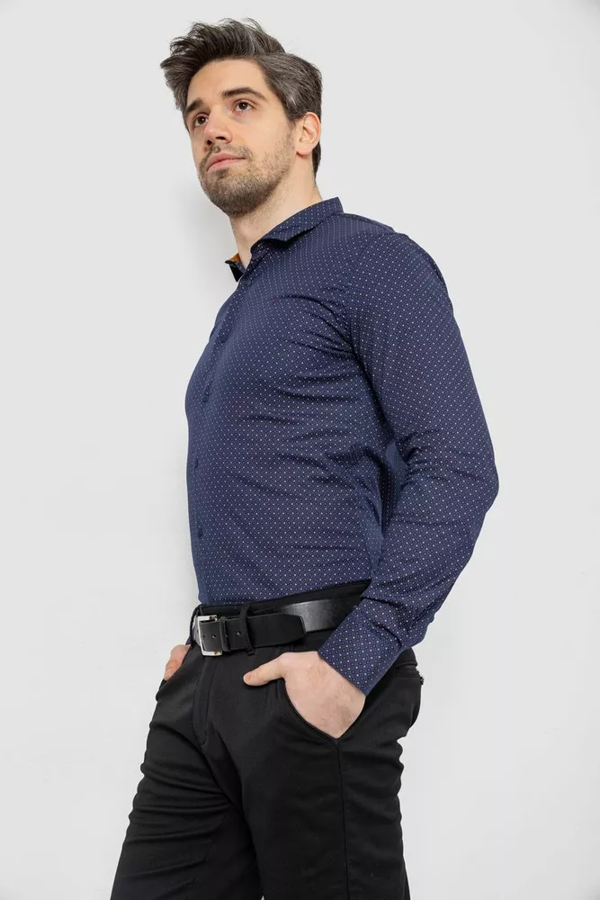 Купити Сорочка чоловіча однотонна з принтом, колір темно-синій, 186R2097 оптом - Фото №3