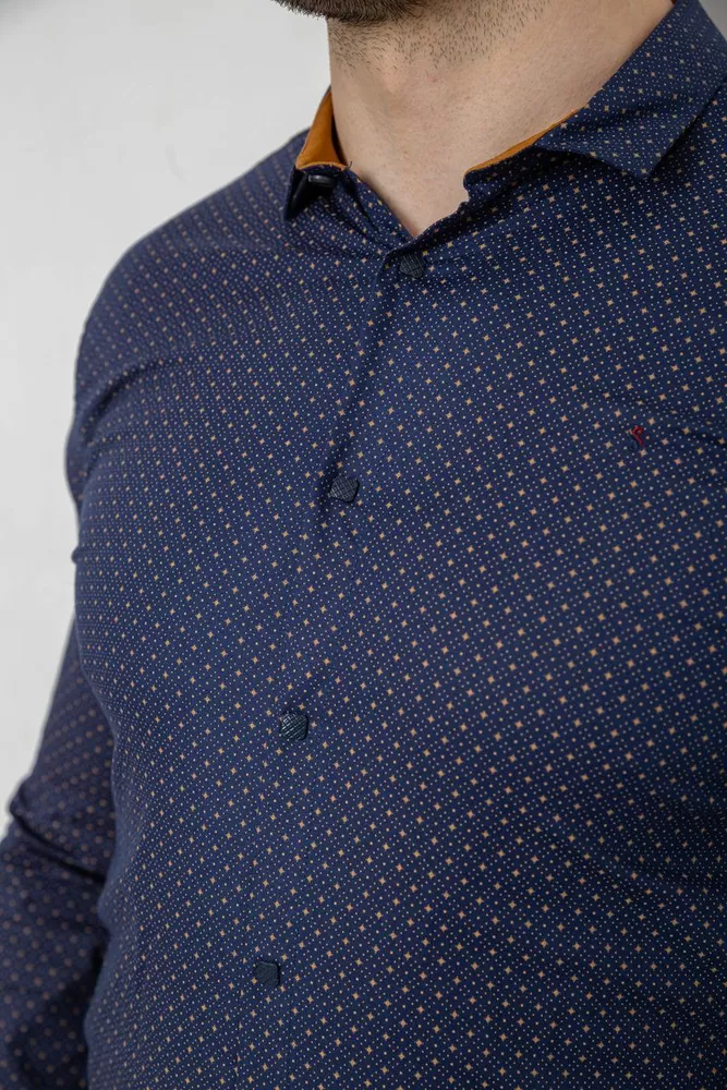 Купити Сорочка чоловіча однотонна з принтом, колір темно-синій, 186R2097 оптом - Фото №5
