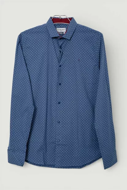 Сорочка чоловіча однотонна з принтом, колір джинс, 186R2097