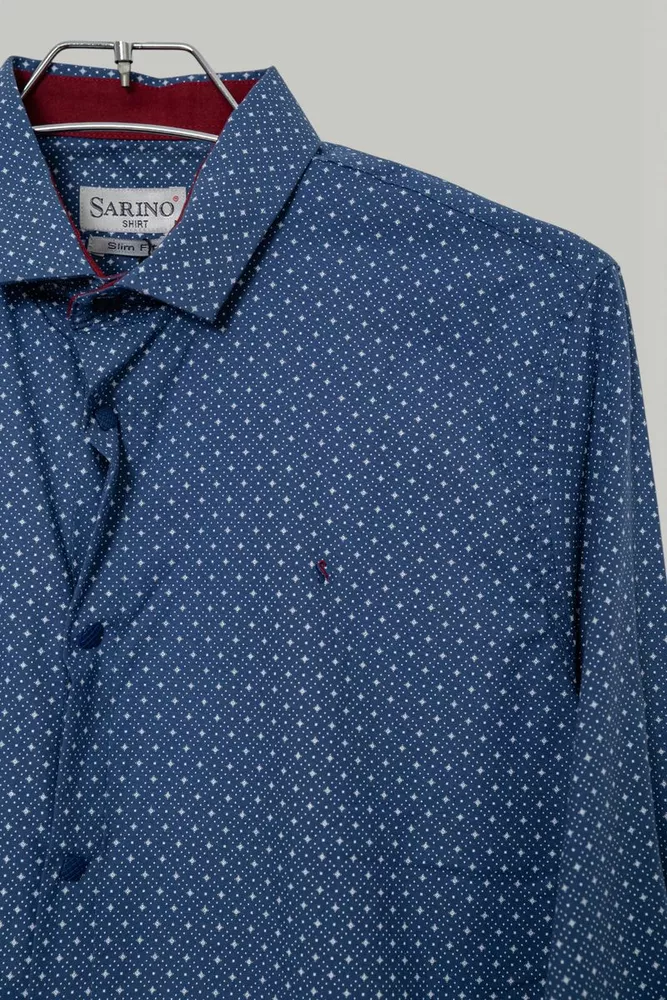 Купить Рубашка мужская однотонная с принтом, цвет джинс, 186R2097 - Фото №2