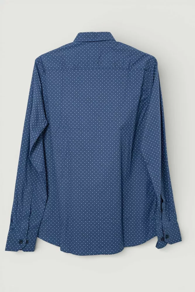 Купить Рубашка мужская однотонная с принтом, цвет джинс, 186R2097 - Фото №3