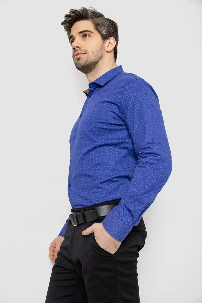 Купити Сорочка чоловіча однотонна з принтом, колір електрик, 186R2097 оптом - Фото №3