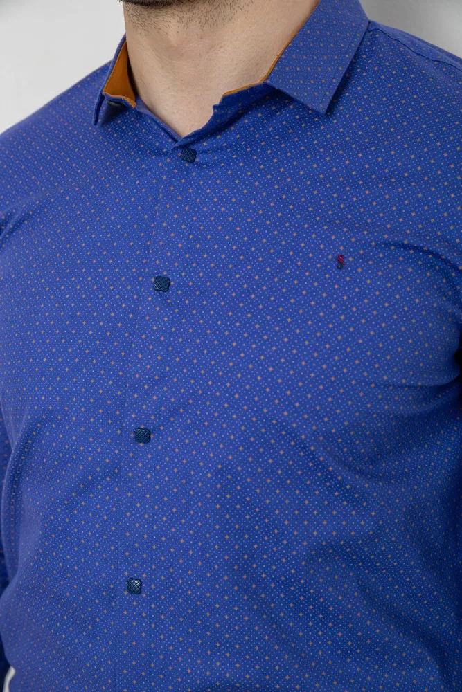 Купити Сорочка чоловіча однотонна з принтом, колір електрик, 186R2097 оптом - Фото №5