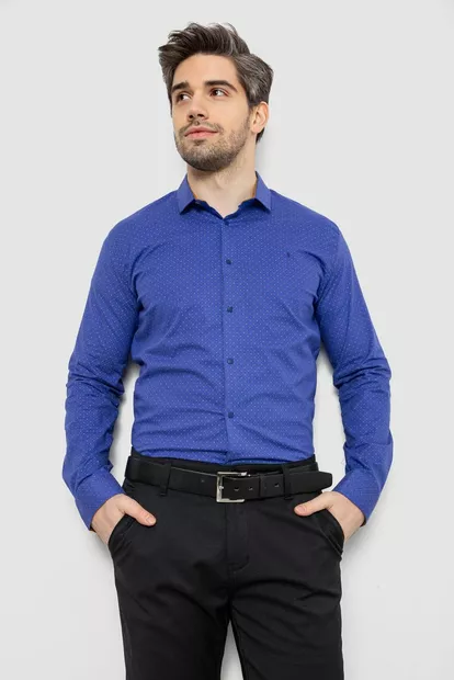 Сорочка чоловіча однотонна з принтом, колір електрик, 186R2097