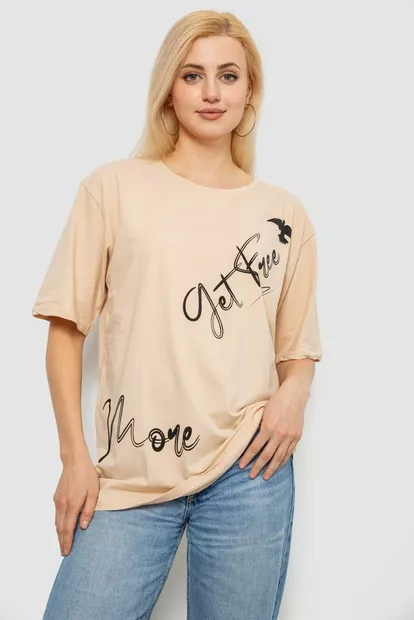 Футболка женская с принтом, цвет бежевый, 244R3005