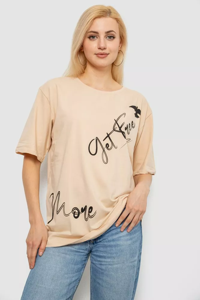 Купить Футболка женская с принтом, цвет бежевый, 244R3005 - Фото №1