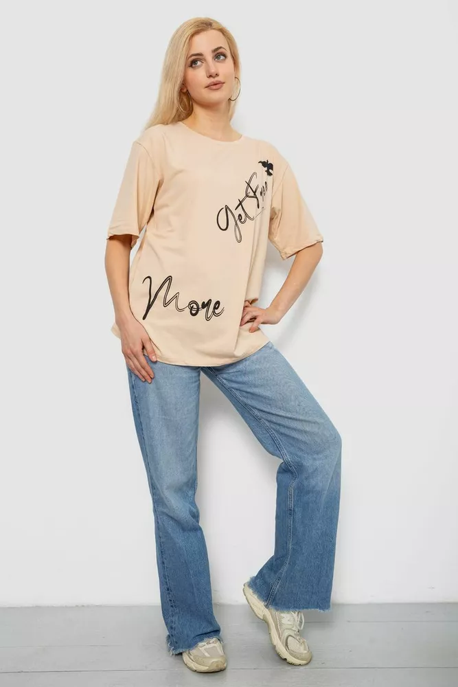 Купить Футболка женская с принтом, цвет бежевый, 244R3005 - Фото №2