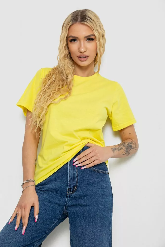 Купити Футболка жіноча однотонна, колір жовтий, 238R111 оптом - Фото №1
