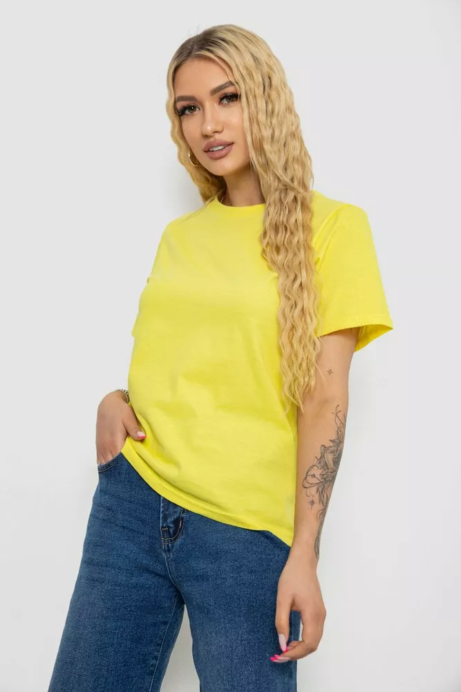 Купити Футболка жіноча однотонна, колір жовтий, 238R111 оптом - Фото №3
