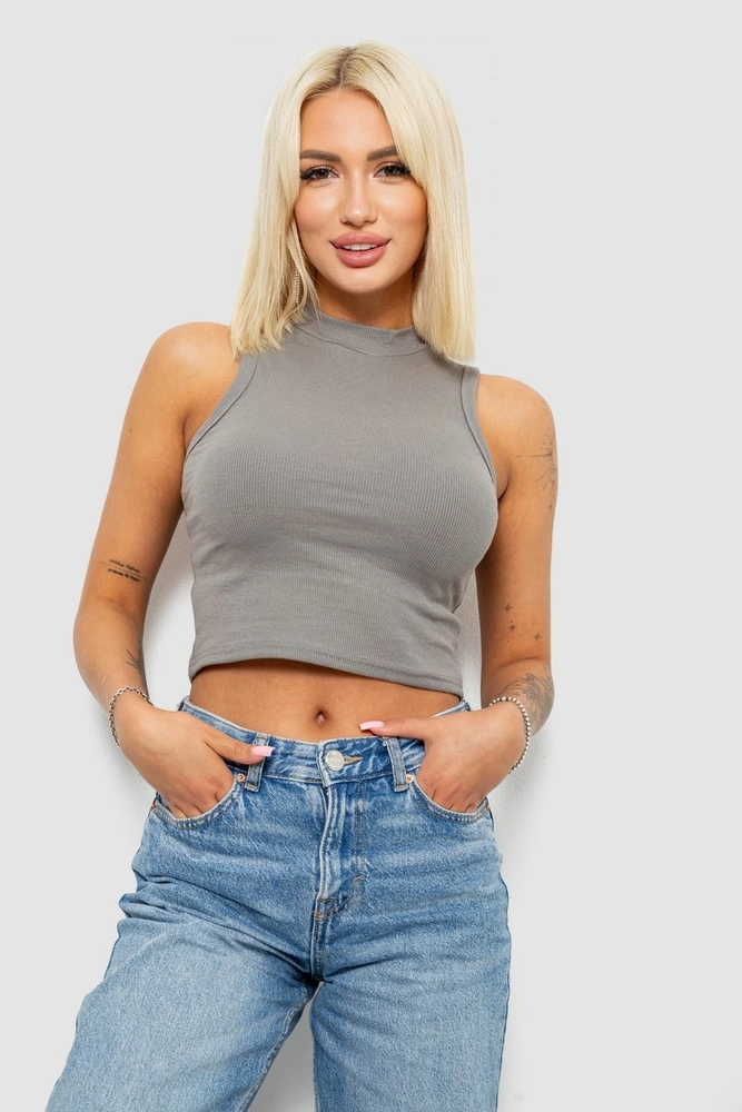 Купить Топ женский однотонный в рубчик, цвет серый, 221R5077 - Фото №1