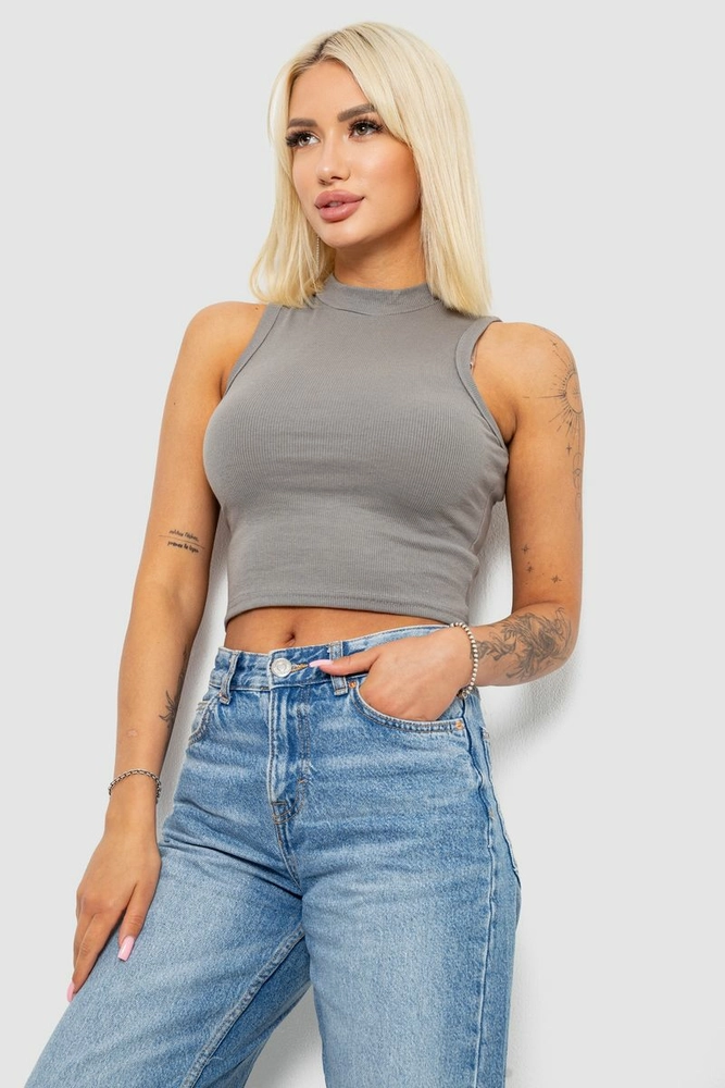 Купить Топ женский однотонный в рубчик, цвет серый, 221R5077 - Фото №3